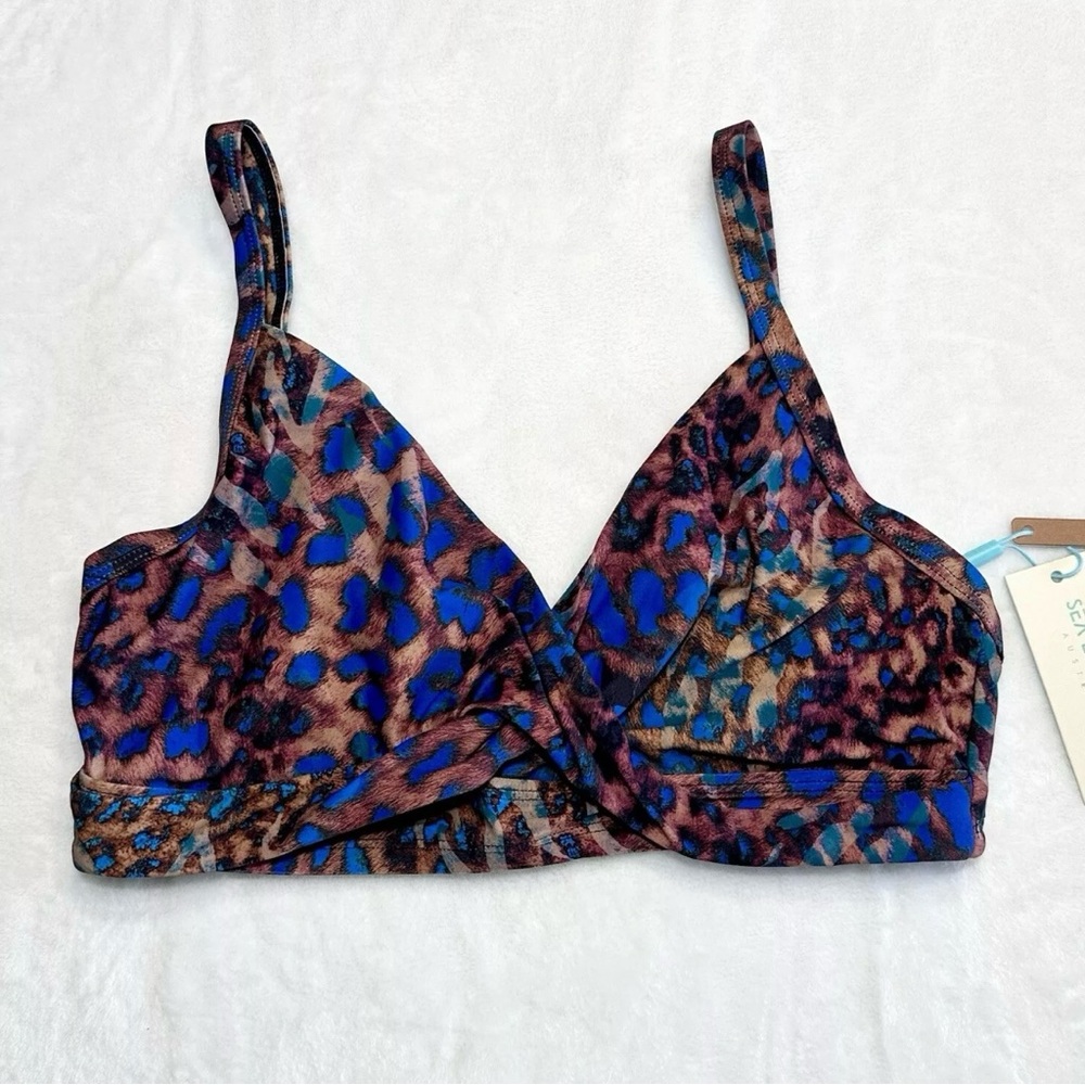 Sea Level Swim Bikini Top Sz 6 Animal Print Cross Front D/DD Cup Underwire NWT